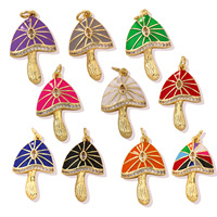 Nouveau Collier Pendentif HD444 en Or 18K avec Breloques Champignons de Dessin Animé Colorées et Zircon Émaillé, Accessoire DIY pour Bracelet et Porte-clés