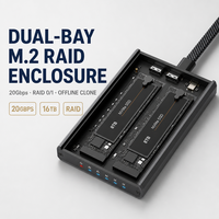 Enclosure SSD M.2 NVMe SATA Portabel Dual Bay RAID 20Gbps 16TB dengan Alat Kloning Offline Gratis USB 3.2 untuk Cadangan Data
