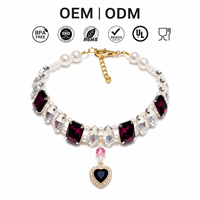 Collier pour animaux de compagnie avec accent perlé bordeaux pour chats et chiens, collier personnalisé pour chien