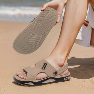 Men's Fashionable Black EVA Slides Casual Peep <b>Toe</b> Outdoor Sandals Arch <b>Support</b> Flat Soft Waterproof Features Solid Fabric - Product Image 2