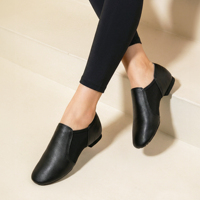 Chaussures de jazz Dynadans Professional unisexes en cuir véritable noir/marron, tailles US 4-13, souples, à enfiler, talon plat, doublure en coton, pour la danse