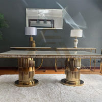 Nouvelle table à manger rectangulaire moderne, gain de place, luxe, or brillant, acier inoxydable, marbre, pour appartement, hôtel, restaurant, banquet