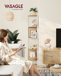 <span class=keywords><strong>VASAGLE</strong></span> Étagère de salle de bain moderne Étagère de cuisine Étagère Organisateur Bibliothèque d'<span class=keywords><strong>angle</strong></span> à 5 niveaux avec panneaux latéraux en rotin - Product Image 2