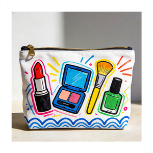 Trousse de Maquillage Artistique <span class=keywords><strong>en</strong></span> Toile Peinte à la Main, Organisateur de Maquillage Vibrant et Coloré, Pochette de Toilette Portable pour Femme - Product Image 1