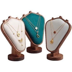 Sang Trọng Óc Chó Gỗ Vòng Cổ Trang Sức Hiển Thị Đứng Đầy Màu Sắc PU Da Nhung Chân Dung Bust Mô Hình Chủ Đối Với Đồ Trang Sức Container - Product Image 1