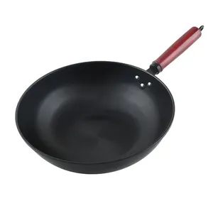 Wok fundo grosso para cozinha, ferro fundido antiaderente de 32cm cozinha wok chinês