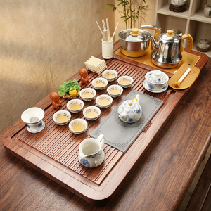 QUALCOSA Full-automatic Reusable Stocked Bamboo <b>Tea</b> Tray New Chinese Style Kongfu <b>Tea</b> Board <b>with</b> <b>Teapot</b> Teacup Gaiwan <b>Tea</b> <b>Set</b> - Product Image 3