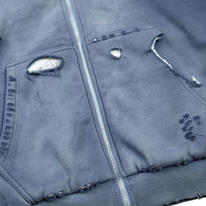 Felpe con Cappuccio da Uomo di Alta Qualità del Produttore, Grigio Ardesia Sbiadito dal Sole, con Dettagli Strappati e Borchie, in Cotone Pesante, Stile Slouchy e Boxy, di Tendenza - Product Image 3