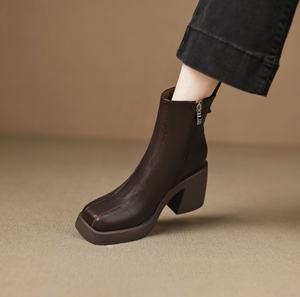 Zapatos de tacón alto de cuero vacuno negro para mujer, finos, sin cordones, de boca poco profunda, gruesos, para el trabajo, el viaje diario y la carrera profesional. - Product Image 4