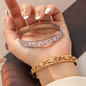 Hollowed Out Zircon Bangle Gold And Silver Plated Geometry Design Fashion Jewelry <b>Bracelet</b> For Women - Product Image 1