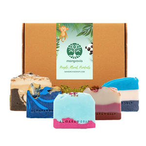 Savons solides Almara, lot de 5, assortiment, naturels et biologiques, pour le corps et les mains, tous types de peau - Product Image 1