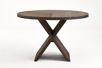 Table de bistrot scandinave en pin neuf, plateau rond peu encombrant, pieds en bois en forme de X