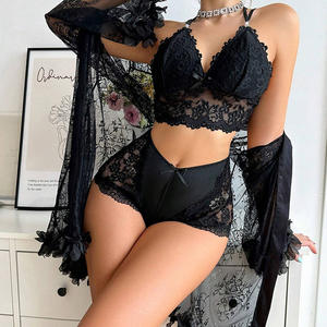 A4103 all'ingrosso taglie forti Sexy camicie da notte Lingerie vestaglia Sexy pigiama pizzo 3 pz set intimo donna matura - Product Image 3