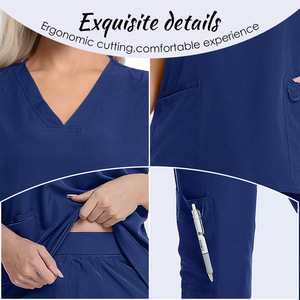 <b>Scrub</b> Suit Set Unisex Navy <b>Blue</b> Beige Rose Red Dark Green <b>Blue</b> Woven Fabric Hospital Uniforms - Product Image 4