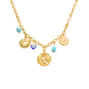 Women's Trendy 18K Gold Plated Stainless Steel <b>Titanium</b> Necklace with Natural Stone Pendant 18-Inch Collarbone <b>Chain</b> for Parties - Product Image 5