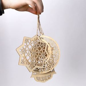 Venta al por Mayor de Lámparas Decorativas de Madera de Álamo con Diseño Creativo de Luna y Estrella Hexagonal, Estilo Árabe de Oriente Medio, 3 Piezas, Decoración para el Hogar - Product Image 2