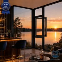 Huisbar Dubbel Glas Gehard Aluminium Draai-Kiep Ramen Hoeksysteem voor Villa Lounge Moderne Keuken Badkamer Grafisch Ontwerp