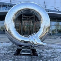 Escultura de Anillo de Ángel de Acero Inoxidable Pulido a Espejo Grande, Moderna Fuente de Agua para Exteriores, Estatua de Arte Paisajístico Personalizada con Fundición