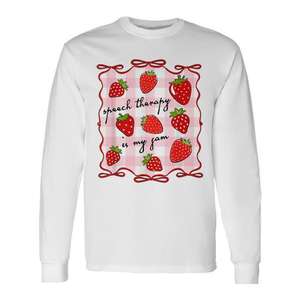 Camiseta de manga larga con estampado de fresa de Speech Therapy Is My Jam, para logopedistas - Product Image 1