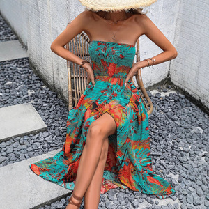 Robe sans bretelles à imprimé floral pour femmes, style européen et américain, mode décontractée, robe de soirée quotidienne pour femmes - Product Image 1