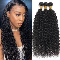 Extensions de cheveux humains 100% vierges brésiliens Remy, tissage machine double trame, ondulés, pointes pleines, perm, qualité 10A, 95-105g, noir