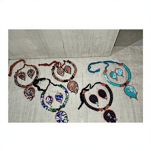 Handmade Fabric & Thread <b>Necklace</b> & Earrings Set | Ethnic Indian Lightweight Boho <b>Statement</b> Jewelry for Women - Product Image 1