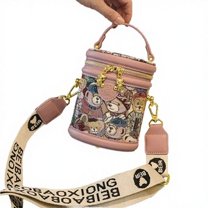Brand Durable Portable Bucket Shape Cartoon <b>Bear</b> Women's Crossbody Phone Bag with Zipper Closure and Polyester Lining - Product Image 1