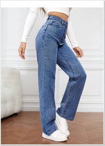 Jeans Cargo Larghi da <span class=keywords><strong>Donna</strong></span> Stile Urbano a Vita Alta Multitasche in Denim Sbiadito Lavato - Product Image 4