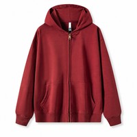 Sweat-shirt à capuche zippé personnalisé 460 GSM pour homme, 100 % coton, coupe ample, rouge bordeaux vintage, fermeture éclair intégrale, streetwear