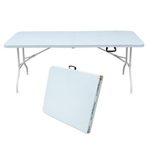 Mesa Plegable Rectangular Portátil de 6 pies, Diseño Moderno, Ligera, para Exteriores, Hoteles, Entradas de Villas, Hecha de Madera, Metal y HDPE - Product Image 1
