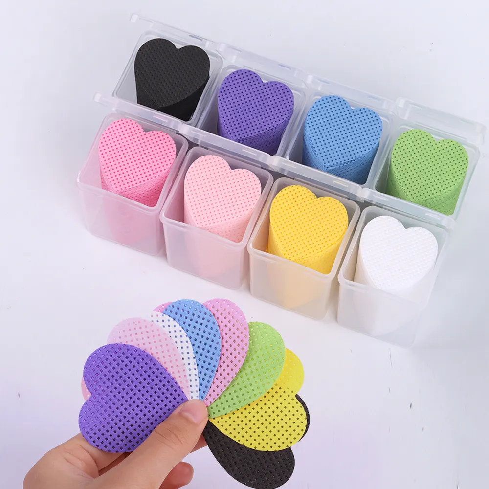 Purple Pink Private Label Lint Free Heart Nail Remover Pad Eyelash Extensão Glue Wipes Adesivo Removedor Toalhetes