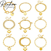 Bracelet à breloques en forme de cœur plaqué or 18 carats PVD, en acier inoxydable, ne ternit pas, avec zircon léger, pour femme, hypoallergénique