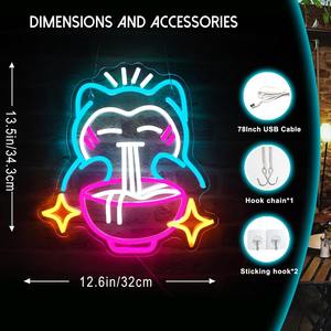 Enseigne néon LED Ramen Ours mignon bleu, intensité réglable, étanche IPX3, décoration murale pour Restaurant, Maison, Bar, Cuisine, Café, Centre commercial - Product Image 2