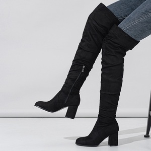 2023新款冬季拉链女式过膝靴时尚羊绒方跟鞋大腿高长Botas De Mujer 35-42 - Product Image 2