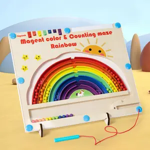 Newest Rainbow Puzzle Bead Maze Color Classification Magnetic Maze Game Toys Children Hand-eye Coordination Set
