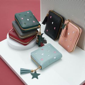 Women's Pu Leather Mini Coin Purse Zipper Closure Tassel <b>Wallet</b> Star Pendant Credit Card <b>Holder</b> - Product Image 6
