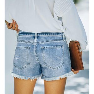Shorts de Mezclilla FOXA para Mujer, Cintura Alta, Desgastados, con Botones al Frente, Estilo Veraniego - Product Image 4