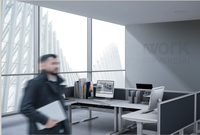Ensemble de mobilier de bureau : Bureau de travail intelligent électrique réglable en hauteur, table de travail de bureau, poste de travail