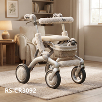 Alat Bantu Jalan Rollator Serat Karbon Desain Baru untuk Lansia |   Produsen OEM Alat Bantu Mobilitas Gaya Shearling Putih Mutiara Mewah