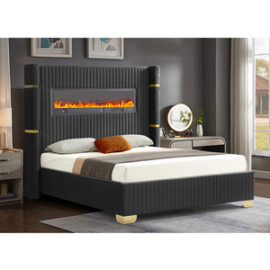 Letto King Size imbottito in velluto di lusso con testiera trapuntata <span class=keywords><strong>a</strong></span> canale e Design <span class=keywords><strong>camino</strong></span> - Product Image 3