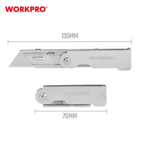 WORKPRO Couteau utilitaire pliant à changement rapide en acier inoxydable avec mécanisme de changement de lame rapide pour marquer tous les types de surfaces