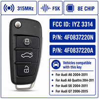Clé de voiture à distance FSK 868 MHz, 3 boutons, puce 8E, 4F0837220R 4F0837220D pour Audi A6 S6 Q7, remplacement de clé sans clé