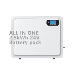 Apexium 24v 25.6v锂离子Lifepo4电池24v 100ah 2.5kwh壁挂式太阳能电池板电池组系统