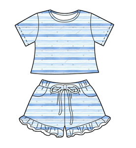 T-shirt a righe a maniche corte <span class=keywords><strong>per</strong></span> neonate e <span class=keywords><strong>pantaloncini</strong></span> con volant, set casual in 2 pezzi, abbigliamento traspirante <span class=keywords><strong>per</strong></span> le uscite quotidiane e il relax - Product Image 3