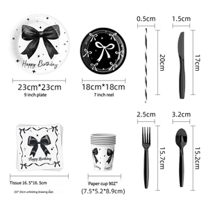 Assiettes, serviettes, gobelets, nappes et décorations noires en gros pour anniversaires de filles, mariages et fêtes - Product Image 2