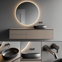 PA dinding dipasang lampu led cermin kayu lapis modern slate lemari kamar mandi vanity Unit