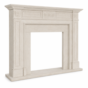 Cheminée traditionnelle en marbre avec sculptures ornées, en pierre calcaire beige, foyer intérieur à bois pour salle à manger - Product Image 2