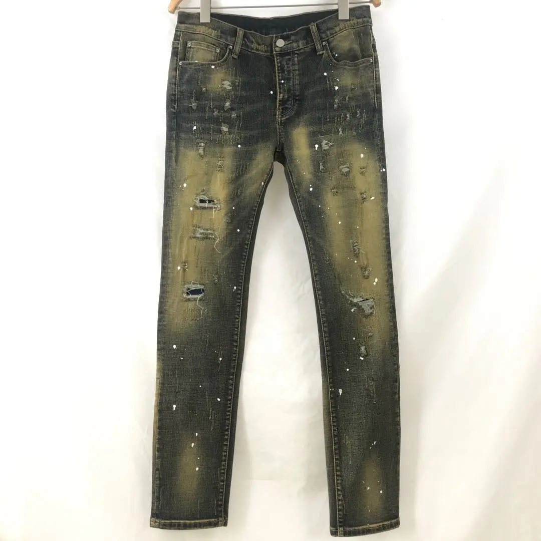 Vente en gros en vrac Points de peinture à laver super lourds pour hommes Jeans déchirés Jeans extensibles Pantalons Slim Adoucissant Droit 100% Coton