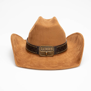 Sombrero Vaquero Occidental <span class=keywords><strong>de</strong></span> Ala Ancha <span class=keywords><strong>de</strong></span> Gamuza Marrón con Hebilla Metálica <span class=keywords><strong>de</strong></span> TEXAS, Banda <span class=keywords><strong>de</strong></span> Cuero con Remaches, Unisex, Moda Casual para Exteriores, Uso Diario - Product Image 2