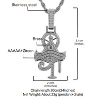Pendentif Symbole Oeil en Alliage Plaqué Argent, Strass Sertis, Chaîne Corde, Collier Hip Hop Tendance, En Stock, Vente en Gros